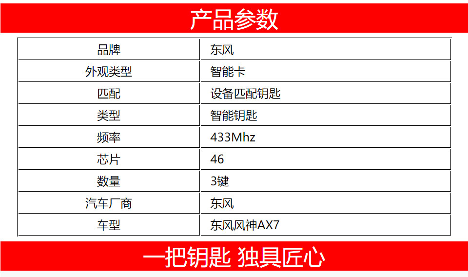 东风风神AX7智能卡-3键433MHz-46芯片 风神X7智能卡